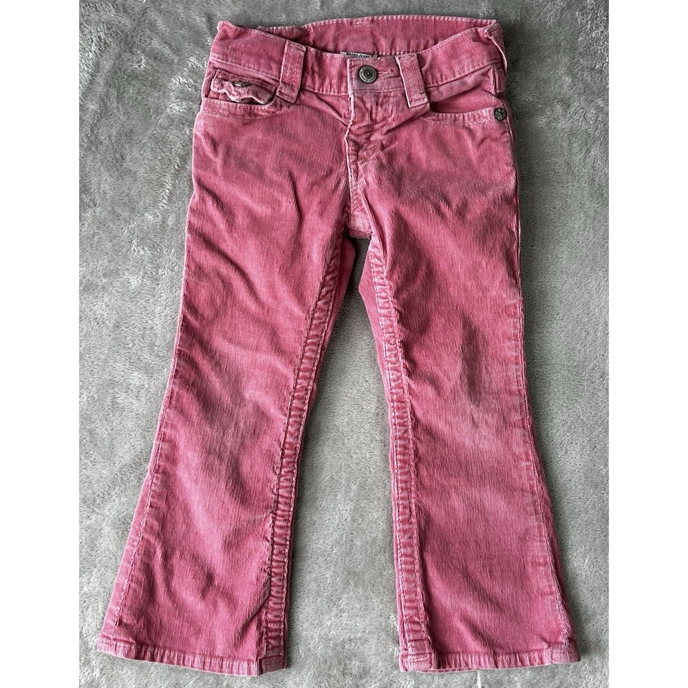 True Religion jeans Girls Pink‎ denim Size 4 bootcut flap pockets 20x17